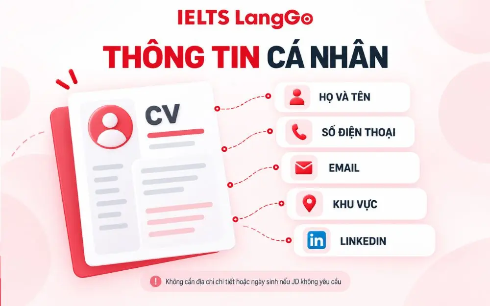 Thông tin cá nhân trong CV nên tập trung vào các dữ liệu cần thiết để nhà tuyển dụng dễ nhận diện và liên hệ.