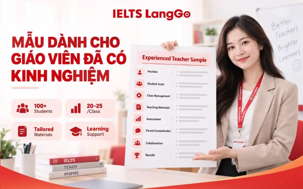 Mẫu JD dành cho giáo viên có kinh nghiệm với quy mô lớp và kết quả rõ ràng.