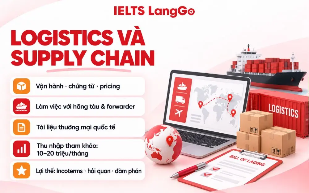Logistics và Supply Chain cần tiếng Anh để xử lý vận hành, chứng từ và đối tác quốc tế.