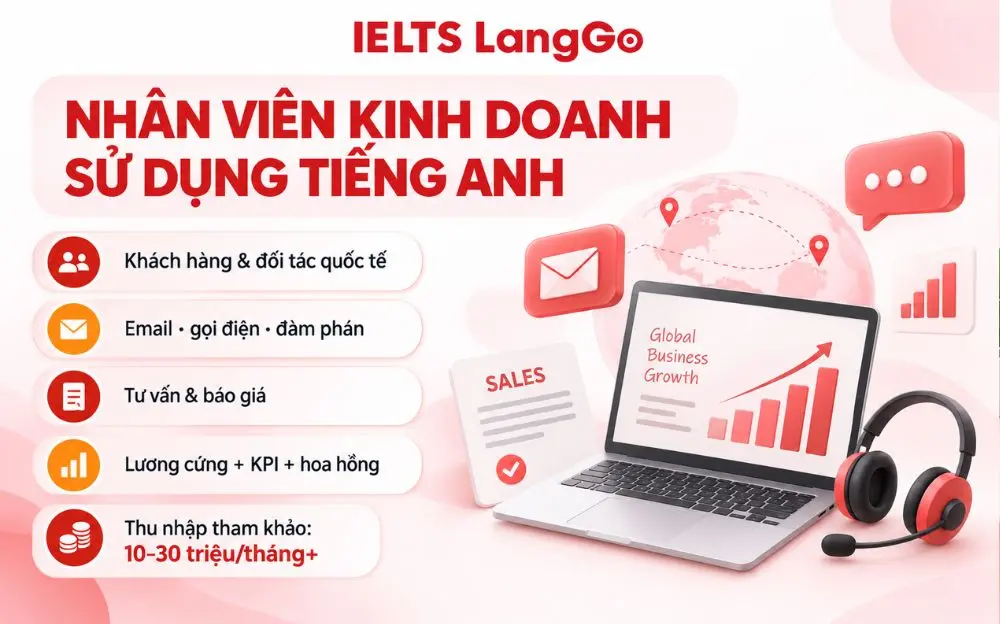 Nhân viên kinh doanh dùng tiếng Anh để tư vấn, đàm phán và chăm sóc khách quốc tế.