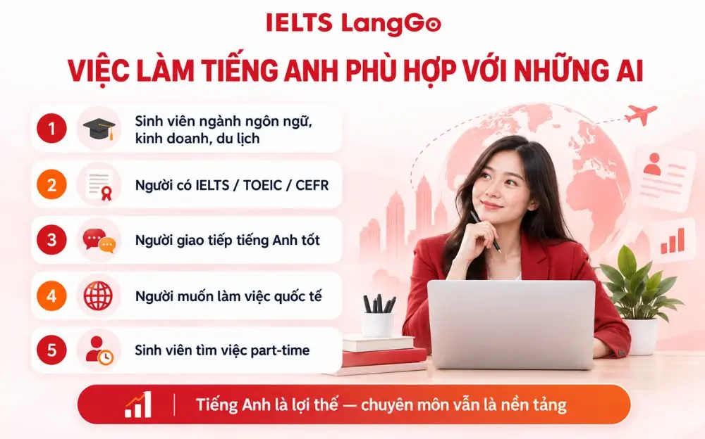 Việc làm tiếng Anh phù hợp với người có ngoại ngữ và định hướng nghề nghiệp rõ ràng.
