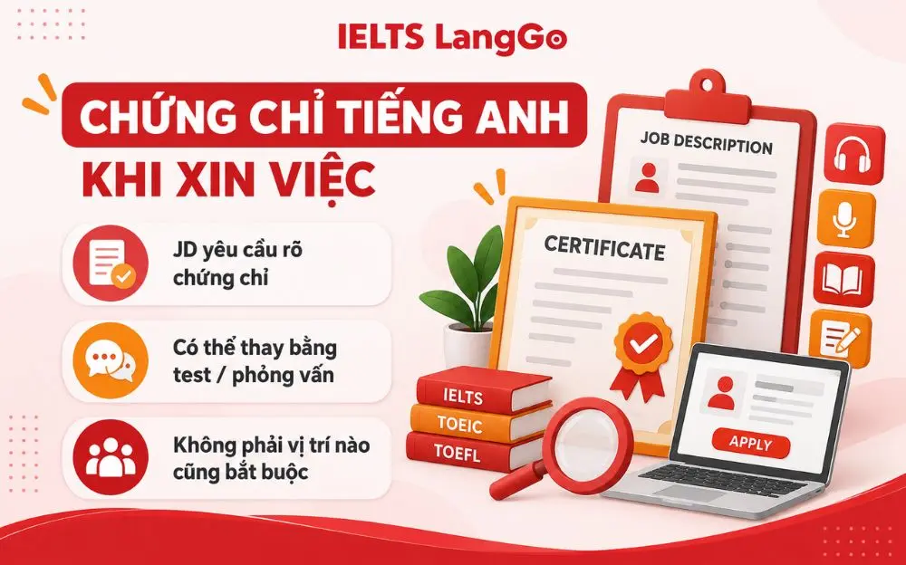 Chứng chỉ tiếng Anh có thể cần hoặc không tùy yêu cầu tuyển dụng của từng vị trí.