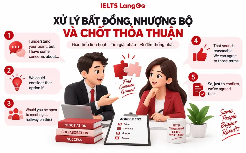Mẫu câu tiếng Anh giúp xử lý bất đồng và chốt thỏa thuận chuyên nghiệp.