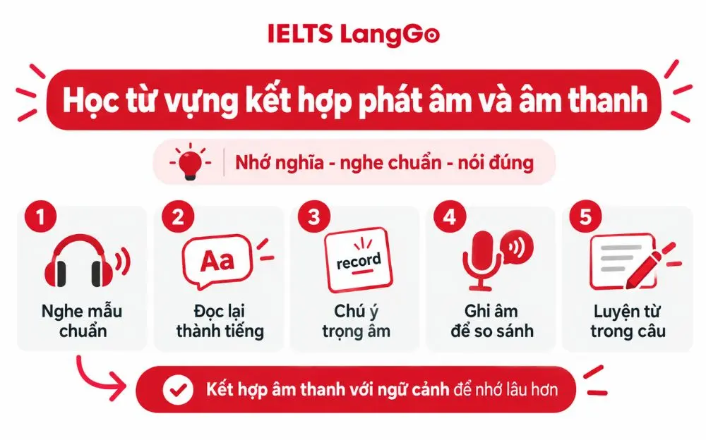Kết hợp nghe, phát âm và luyện câu giúp ghi nhớ từ vựng tốt hơn.