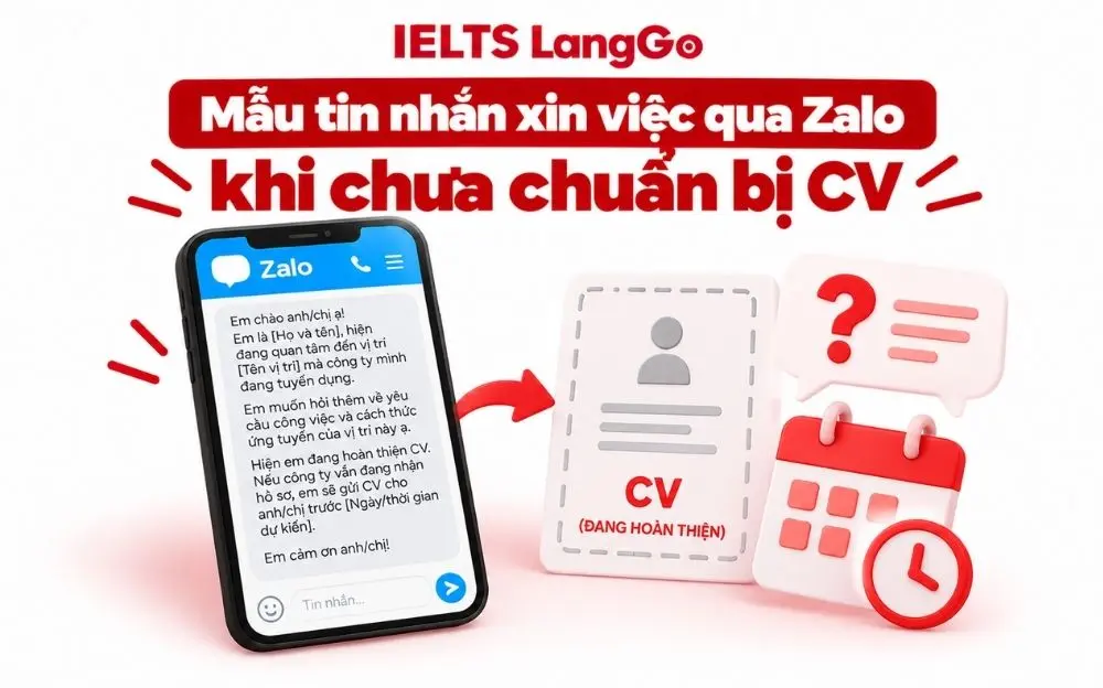 Mẫu tin nhắn xin việc qua Zalo khi chưa hoàn thiện CV ứng tuyển.