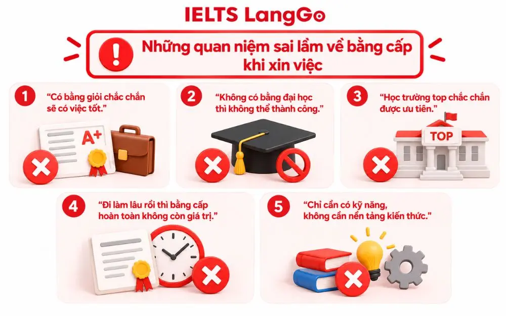 Năm quan niệm sai lầm phổ biến về bằng cấp khi xin việc.