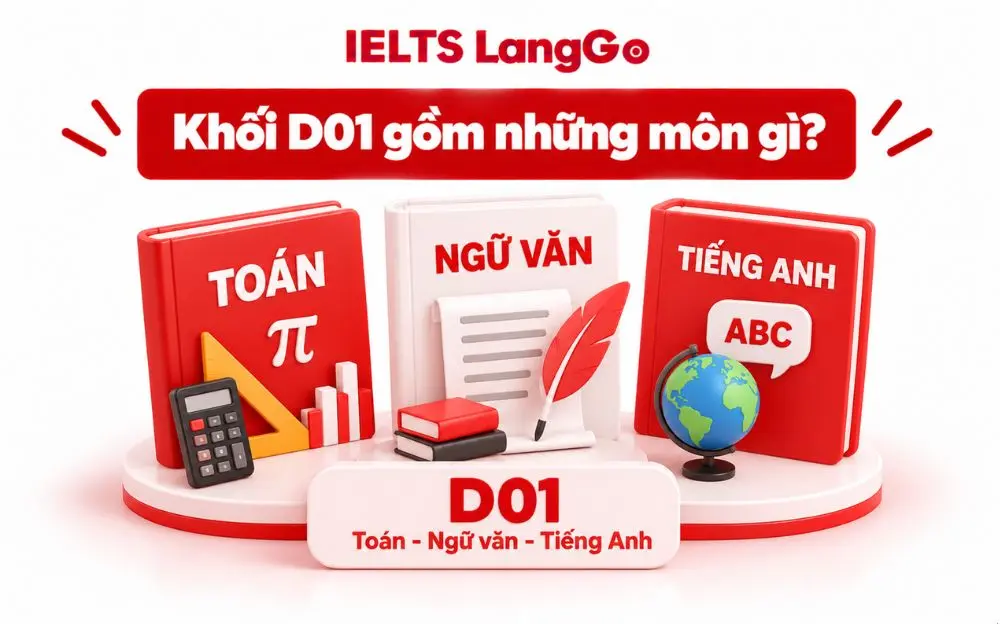 Khối D01 gồm ba môn Toán, Ngữ văn và Tiếng Anh.