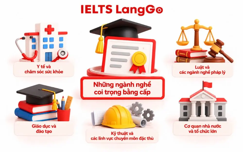 Năm nhóm ngành nghề coi trọng bằng cấp trong tuyển dụng và phát triển sự nghiệp.