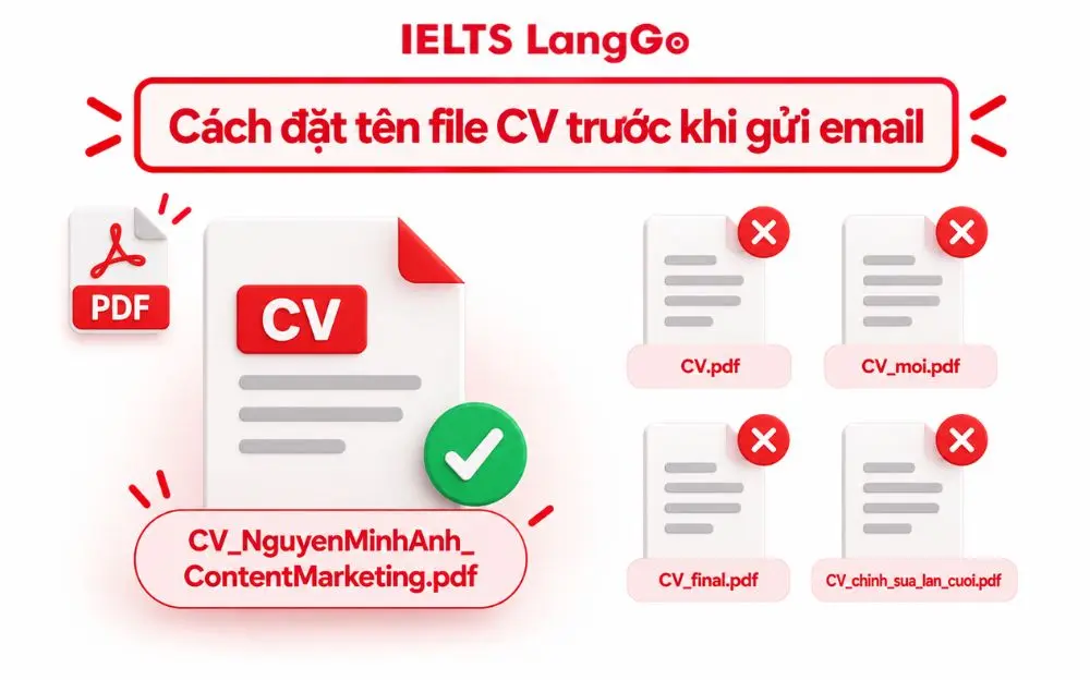 Hướng dẫn cách đặt tên file CV chuyên nghiệp trước khi gửi email ứng tuyển.