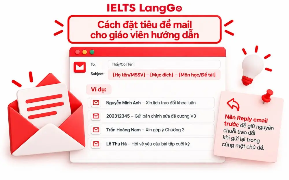Hướng dẫn cách đặt tiêu đề mail cho giáo viên hướng dẫn rõ ràng, chuyên nghiệp.