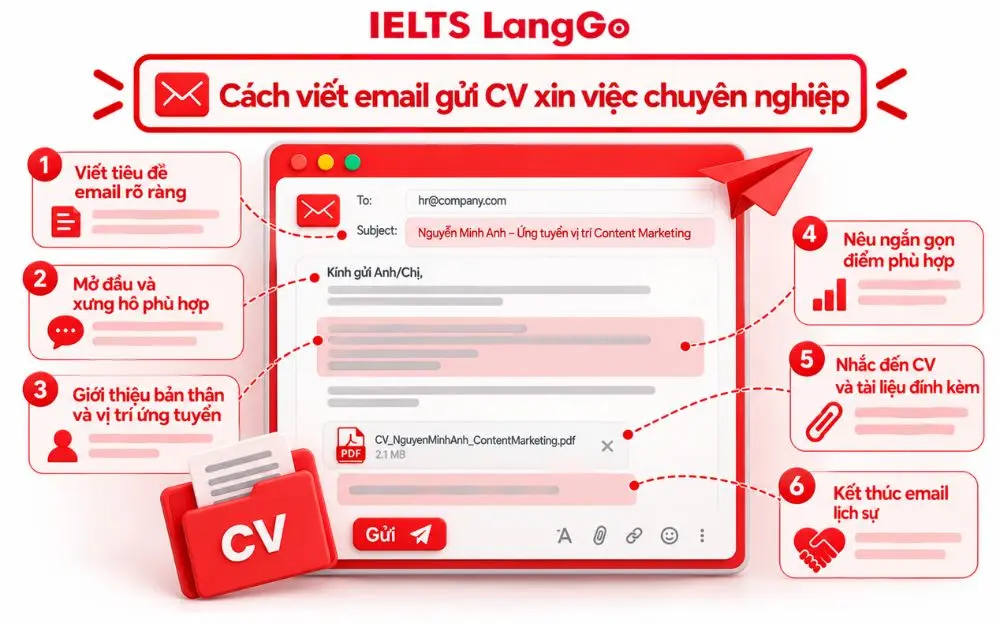Hướng dẫn 6 bước viết email gửi CV xin việc chuyên nghiệp, thu hút HR.