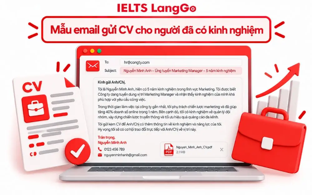 Mẫu email gửi CV cho người đã có kinh nghiệm chuyên nghiệp, thu hút HR.