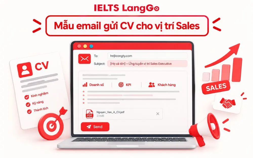 Mẫu email gửi CV ứng tuyển vị trí Sales chuyên nghiệp, nổi bật thành tích.