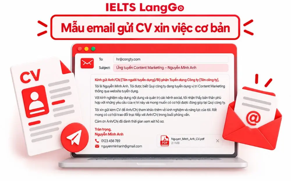 Mẫu email gửi CV xin việc cơ bản giúp ứng viên tạo ấn tượng chuyên nghiệp.
