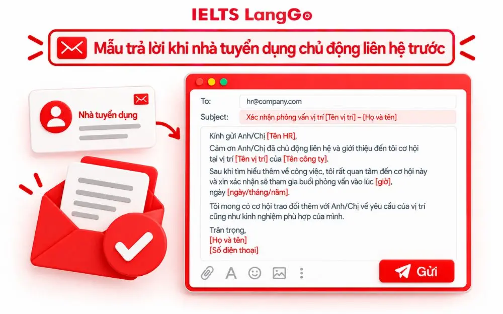 Mẫu email xác nhận phỏng vấn khi nhà tuyển dụng chủ động liên hệ trước.