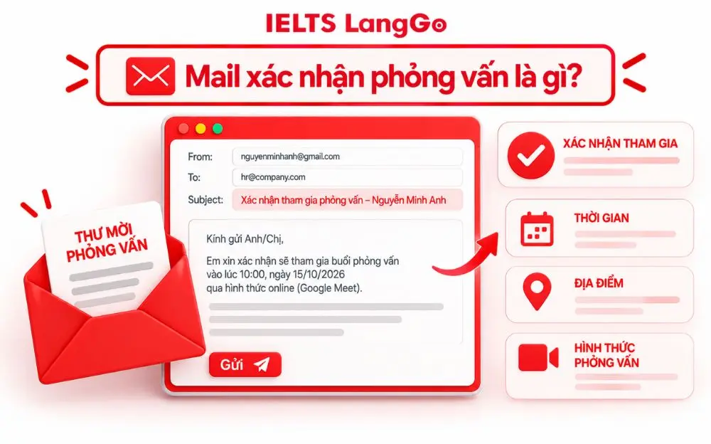 Mẫu mail xác nhận phỏng vấn chuyên nghiệp, đầy đủ thời gian và hình thức tham gia.