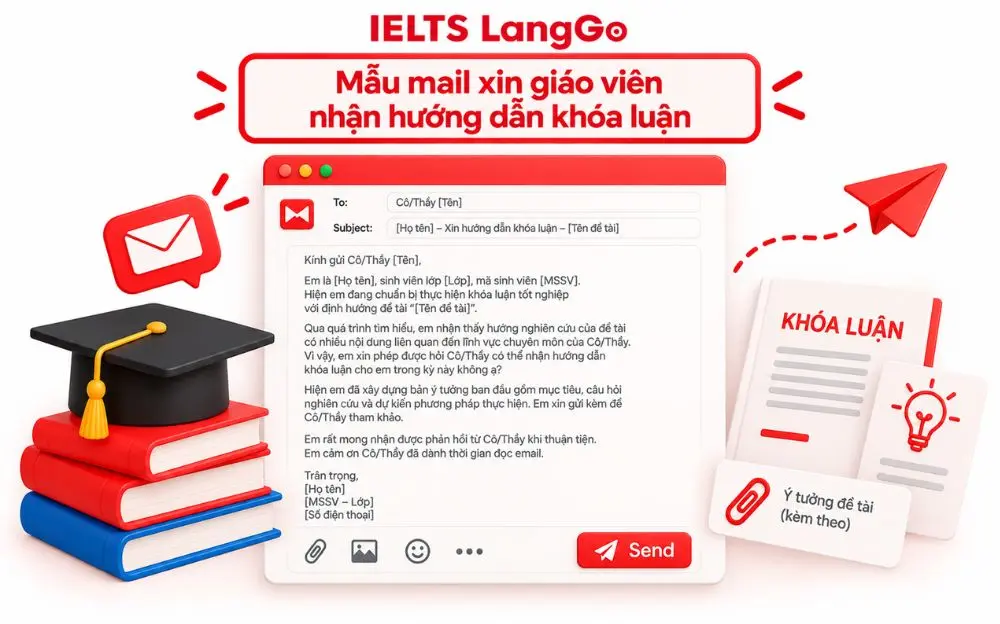 Mẫu email xin giáo viên nhận hướng dẫn khóa luận lịch sự, chuyên nghiệp.