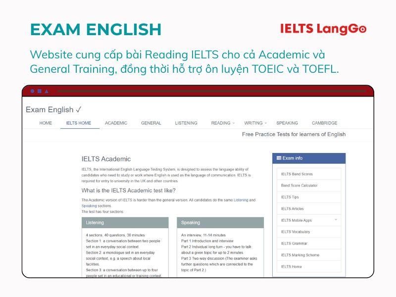 Exam English phổ cập kiến thức chung về các bài thi tiếng Anh như IELTS, TOEFL