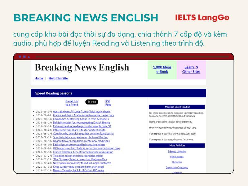 Breaking News English tổng hợp hơn 3000 bài báo tiếng Anh