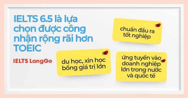 IELTS 6.5 tương đương TOEIC nhưng có nhiều tính ứng dụng hơn