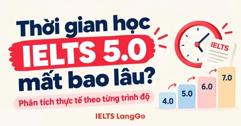 Thời gian học IELTS 5.0 mất bao lâu? Phân tích thực tế theo từng trình độ