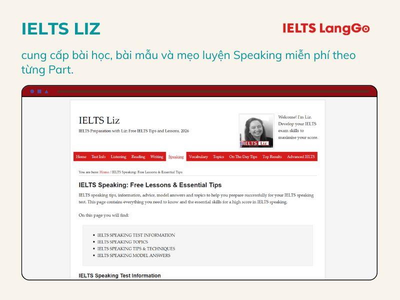 IELTS Liz - Bài học và mẹo luyện Speaking miễn phí hiệu quả